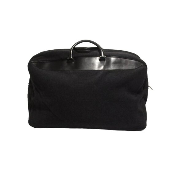 Furla Gray Wool Black Leather Weekender Bag Double Handle Travel Overnite Large